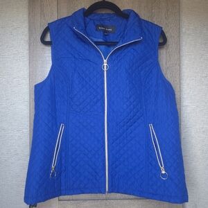 Black Rivet Women's Quilted Vest Royal Blue Gold Zipper And Accents Size Large